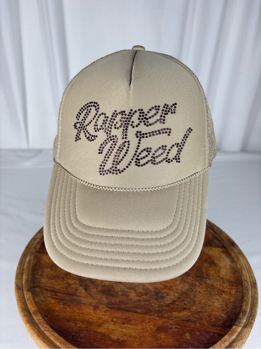 Rapper Weed Rhinestone Trucker Hat Beige Snapback OTTO Cap